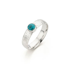 Gestructureerde Zilveren Ring met Turkoois - Brushed Collectie - Sterling Zilver - Turkoois Geboortesteen December