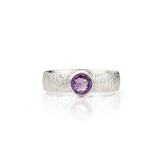 Gestructureerde zilveren ring met Amethyst - Brushed Collectie - Geboortesteenring Februari