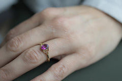 Geelgouden ring Rhodoliet Granaat Trefoil