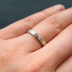 Stoere zilveren ring met Aquamarijn - Brushed Collectie - Geboortesteen ring Maart