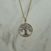 Ketting, levensboom, handgemaakt, geelgoud, witgoud