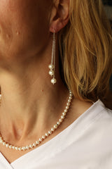 Elegante Zilveren Pareloorbellen - Lange Oorhangers met Witte Parels - Sterling Zilver - Zoetwater Parels