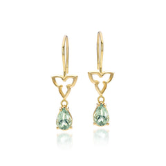 Geelgouden Oorhangers met Glanzende Groene Toermalijn - Trefoil Collectie - Natuurlijke Lichtgroene edelsteen - Geboortesteen Oktober