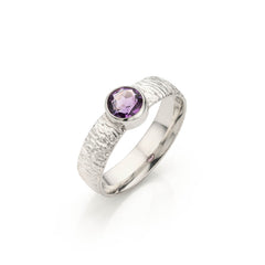 Gestructureerde zilveren ring met Amethyst - Brushed Collectie - Geboortesteenring Februari