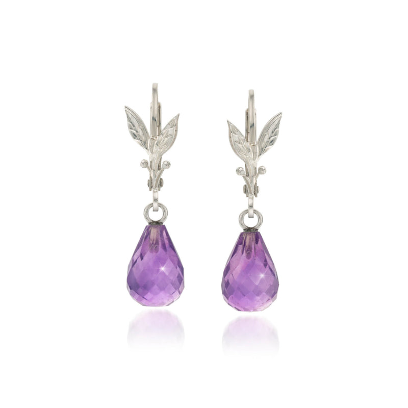 Fleurige Zilveren Oorhangers Amethyst