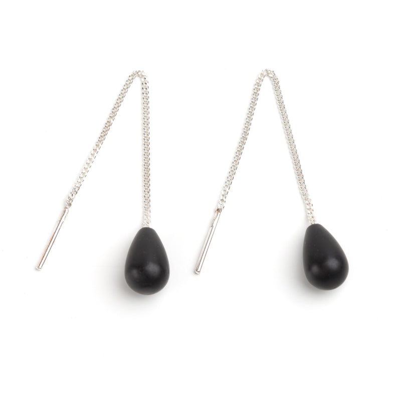 Zilveren Onyx Oorhangers - Zilveren Oorbellen met Zwarte Edelsteen - Lichtgewicht Doorrijg Oorbel
