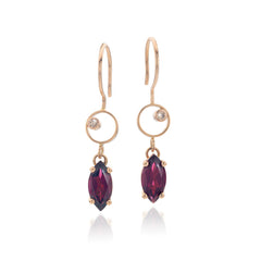 Roodgouden oorbellen met bruine Diamant en Rhodoliet Granaat - One of a Kind Rosé kleur Oorbel - Echte Edelstenen - 14 Karaat Roodgoud -Eyecatcher