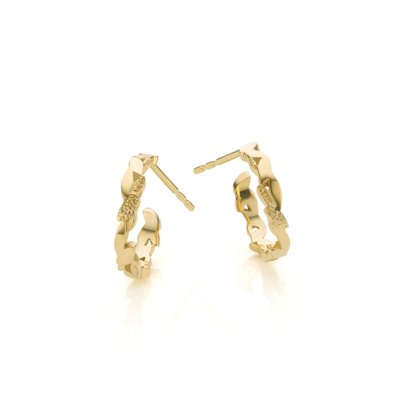 14 Karaat Geelgouden Oorringen met Blaadjes patroon - Leaves Collectie - Sierlijk en Elegant - Handgemaakt Sieraad