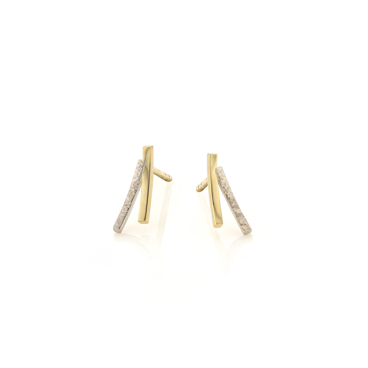 Gouden oorstekers met Geel- en Witgoud - 14 Karaat Bi-Color oorbellen - Tweekleurig Gouden oorstekers