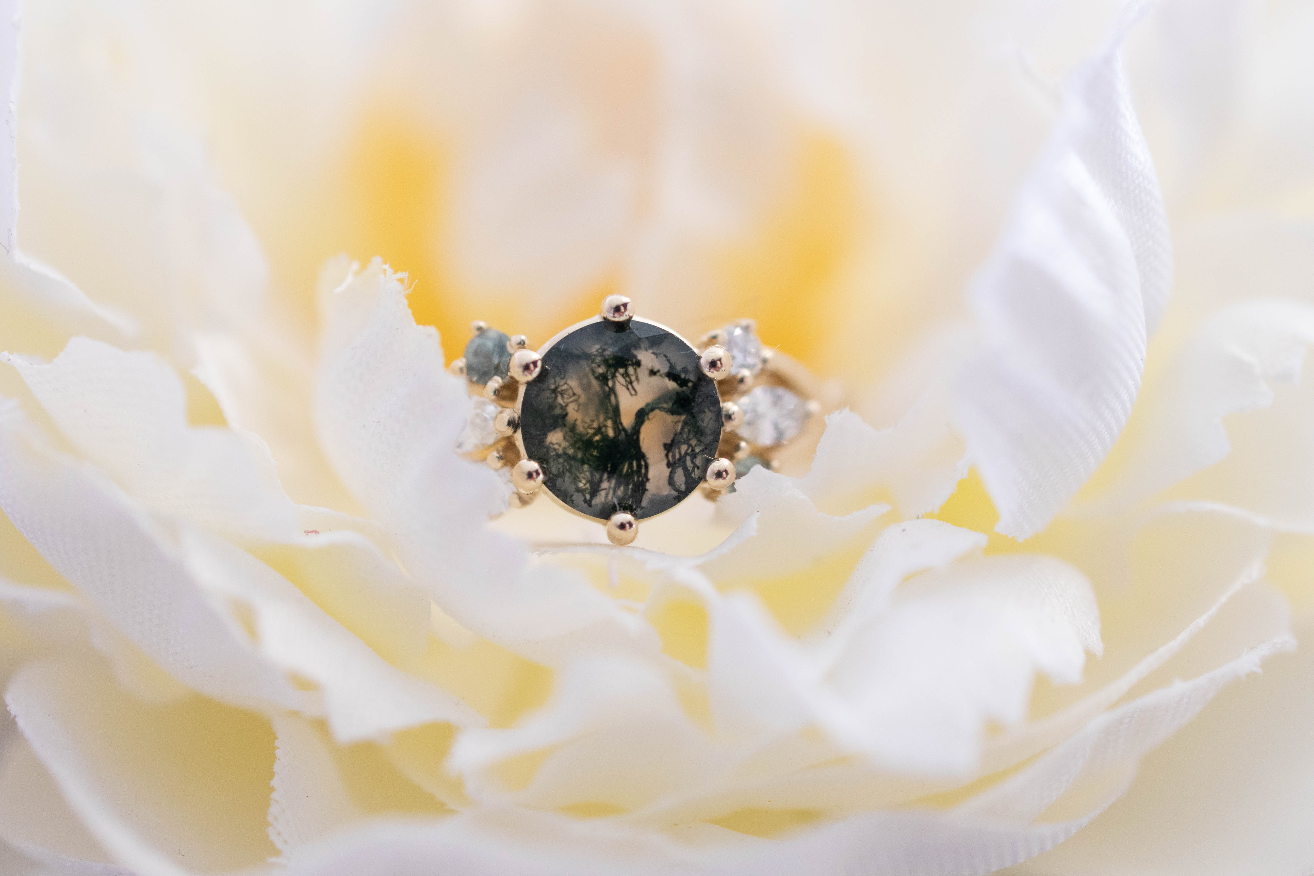 Handgemaakt, goud, mosagaat, verlovingsring