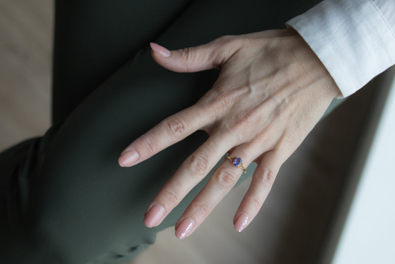 Geelgouden ring Tanzaniet Trefoil