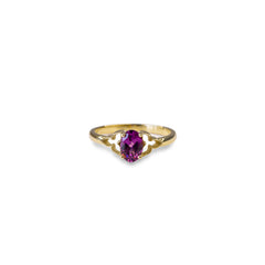 Geelgouden ring Rhodoliet Granaat Trefoil